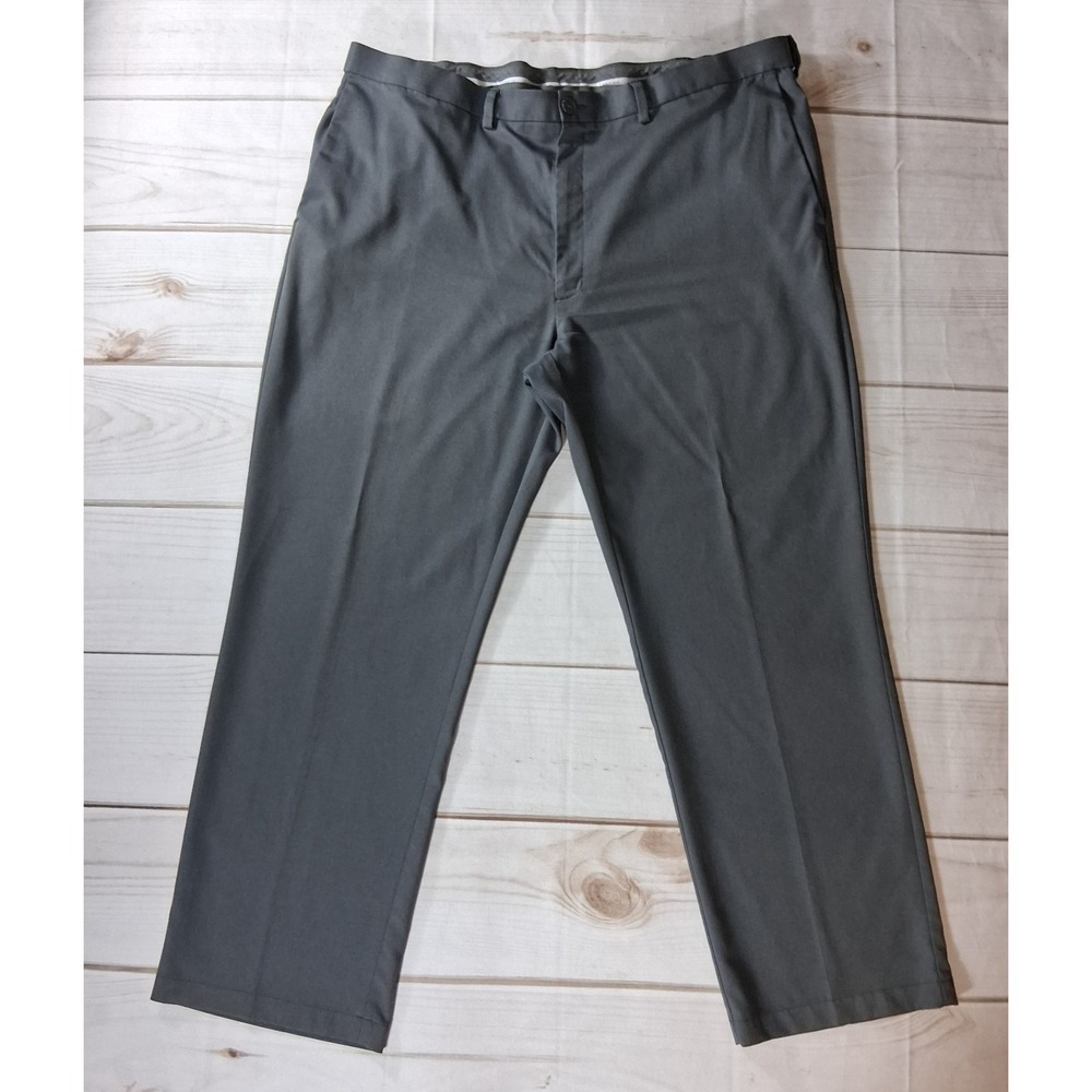 Haggar Men's Cool 18 Pro Dress Pants 44x32 Charcoal Gray Flat Front Golf Slacks